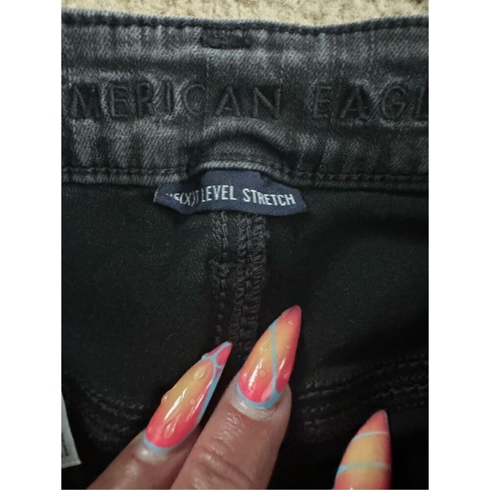 American Eagle Next Level Stretch Ankle Short Crop Black Distressed Jeans - Picture 3 of 7